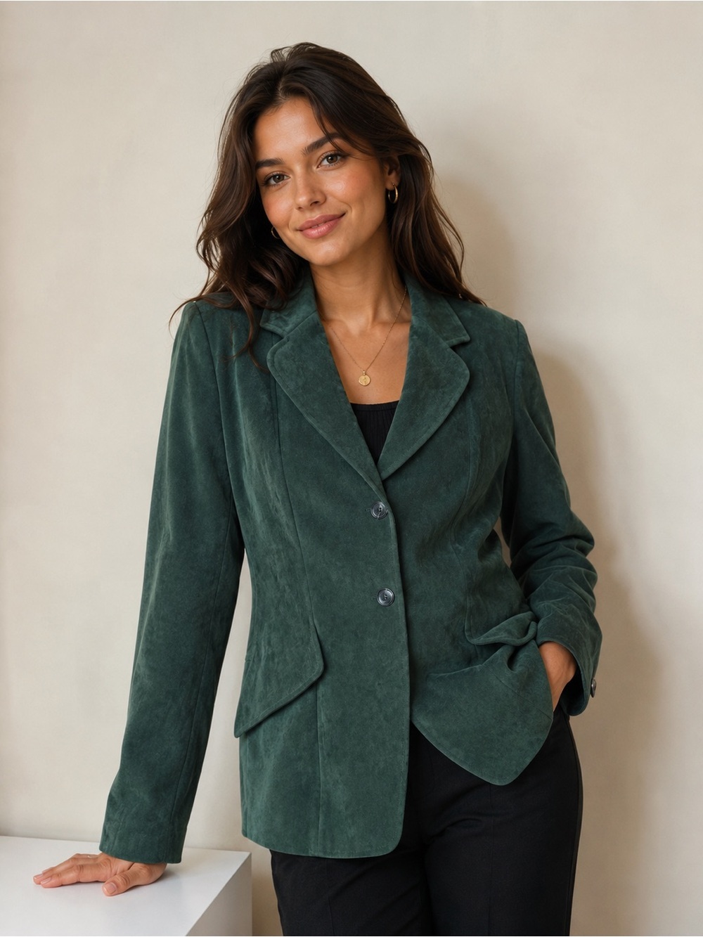 Giorgio Sant’Angelo Forest Green Faux Suede Blazer Jacket Size 8